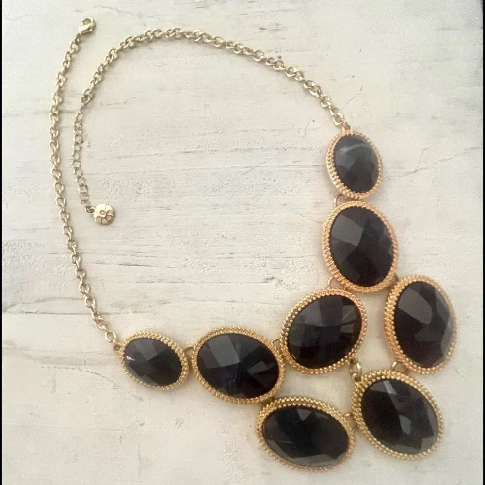 Monet navy and gold tone statement necklace